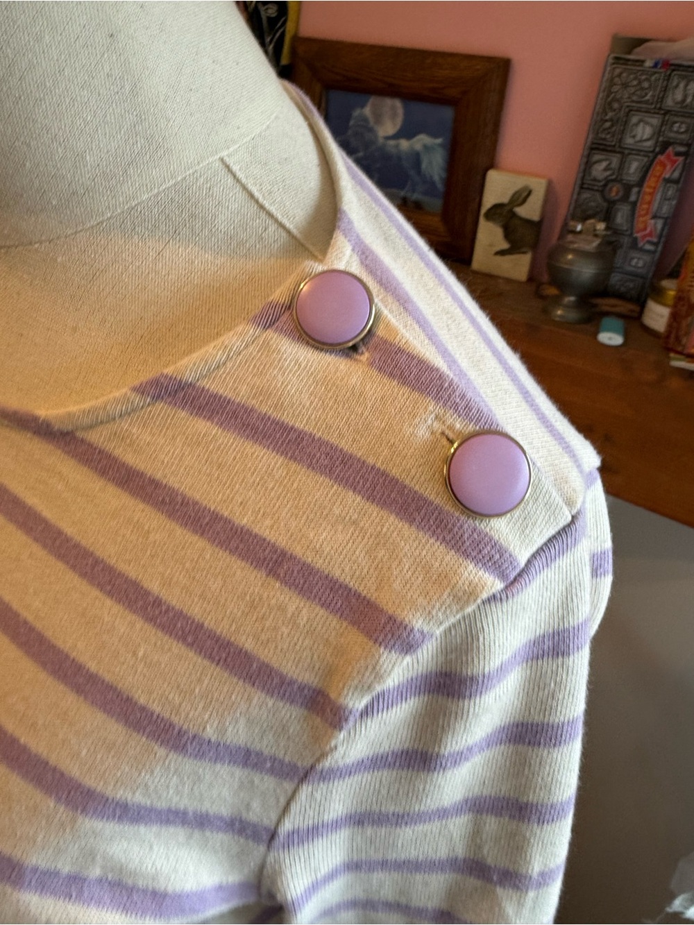 Sézane Colette Marinière in Lilac/Ecru - Picture 4 of 5
